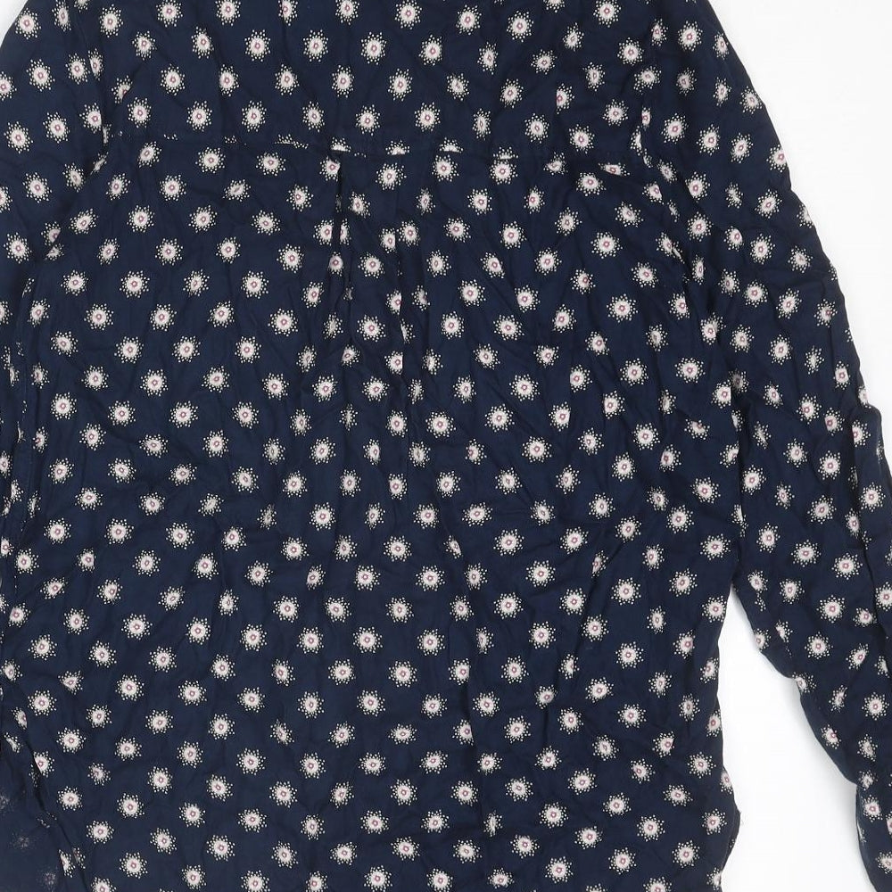 Marks and Spencer Womens Blue Geometric Viscose Basic Button-Up Size 6 Collared