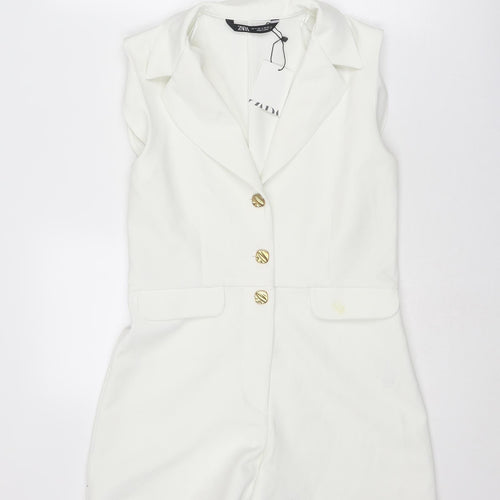 Zara Womens White Polyester Bodysuit One-Piece Size S L3 in Button