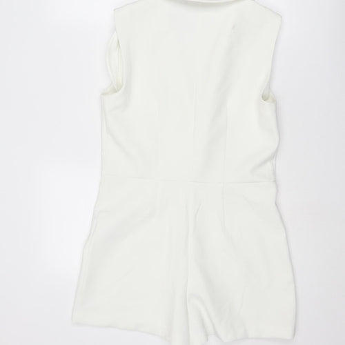 Zara Womens White Polyester Bodysuit One-Piece Size S L3 in Button