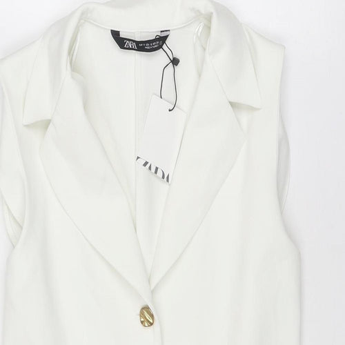 Zara Womens White Polyester Bodysuit One-Piece Size S L3 in Button