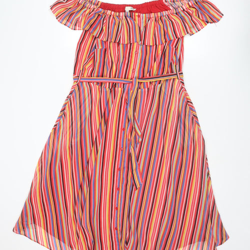 Yumi Womens Multicoloured Striped Polyester A-Line Size 20 Off the Shoulder Button