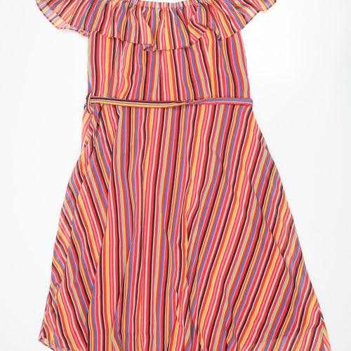 Yumi Womens Multicoloured Striped Polyester A-Line Size 20 Off the Shoulder Button