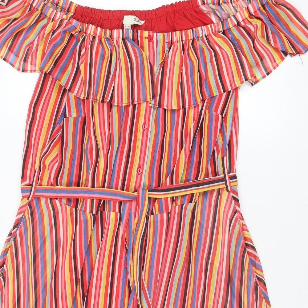 Yumi Womens Multicoloured Striped Polyester A-Line Size 20 Off the Shoulder Button