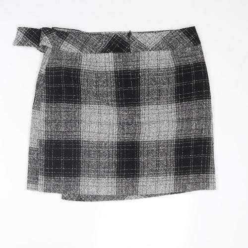 NEXT Womens Black Plaid Polyester A-Line Skirt Size 12 Zip