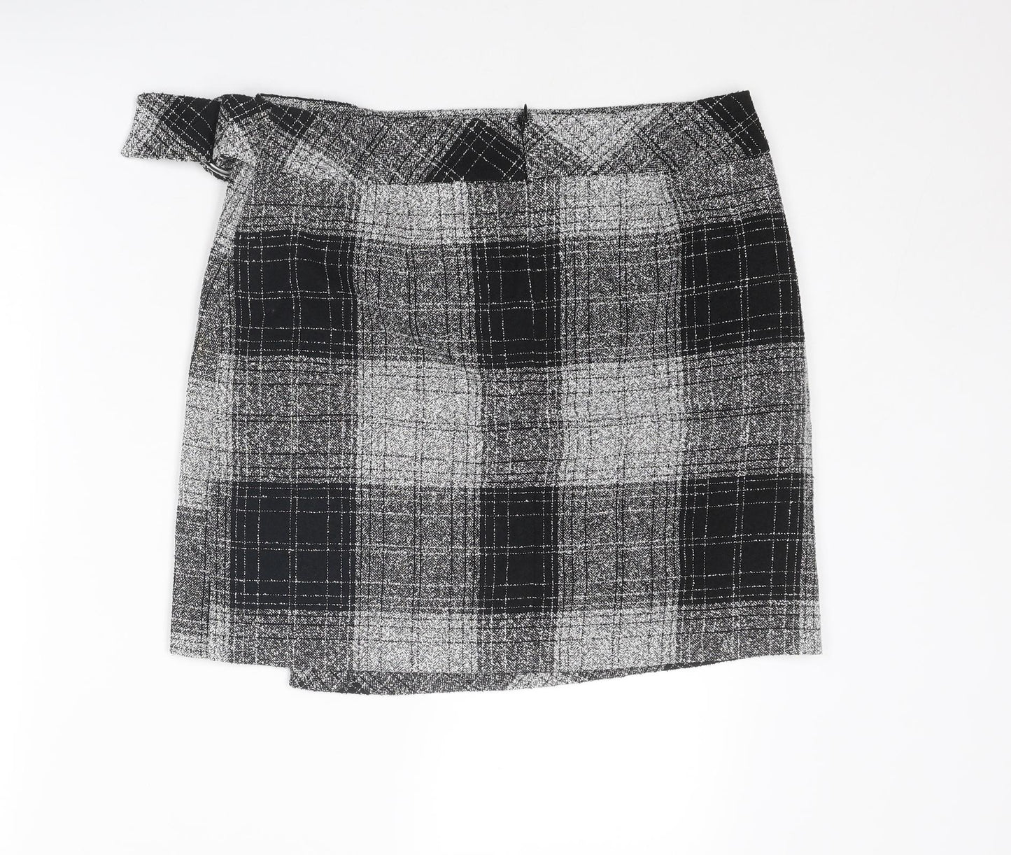NEXT Womens Black Plaid Polyester A-Line Skirt Size 12 Zip