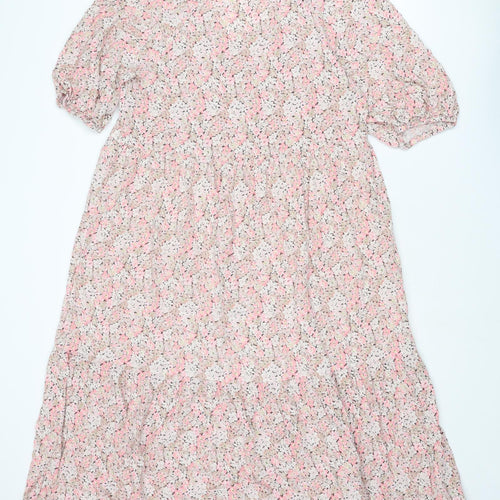 H&M Womens Multicoloured Floral Viscose Trapeze & Swing Size M V-Neck Pullover