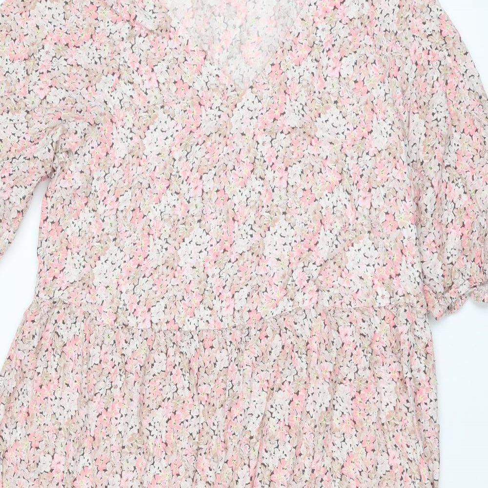 H&M Womens Multicoloured Floral Viscose Trapeze & Swing Size M V-Neck Pullover