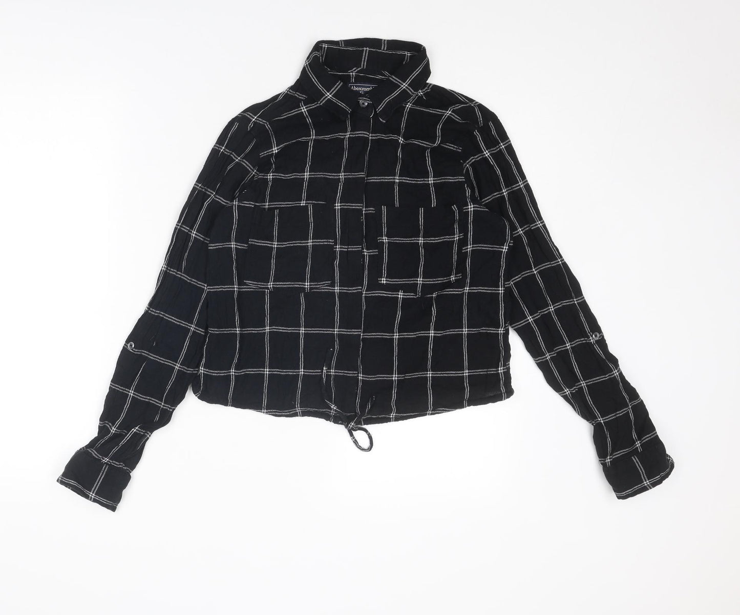 Abercrombie & Fitch Womens Black Striped Cotton Basic Button-Up Size S Collared