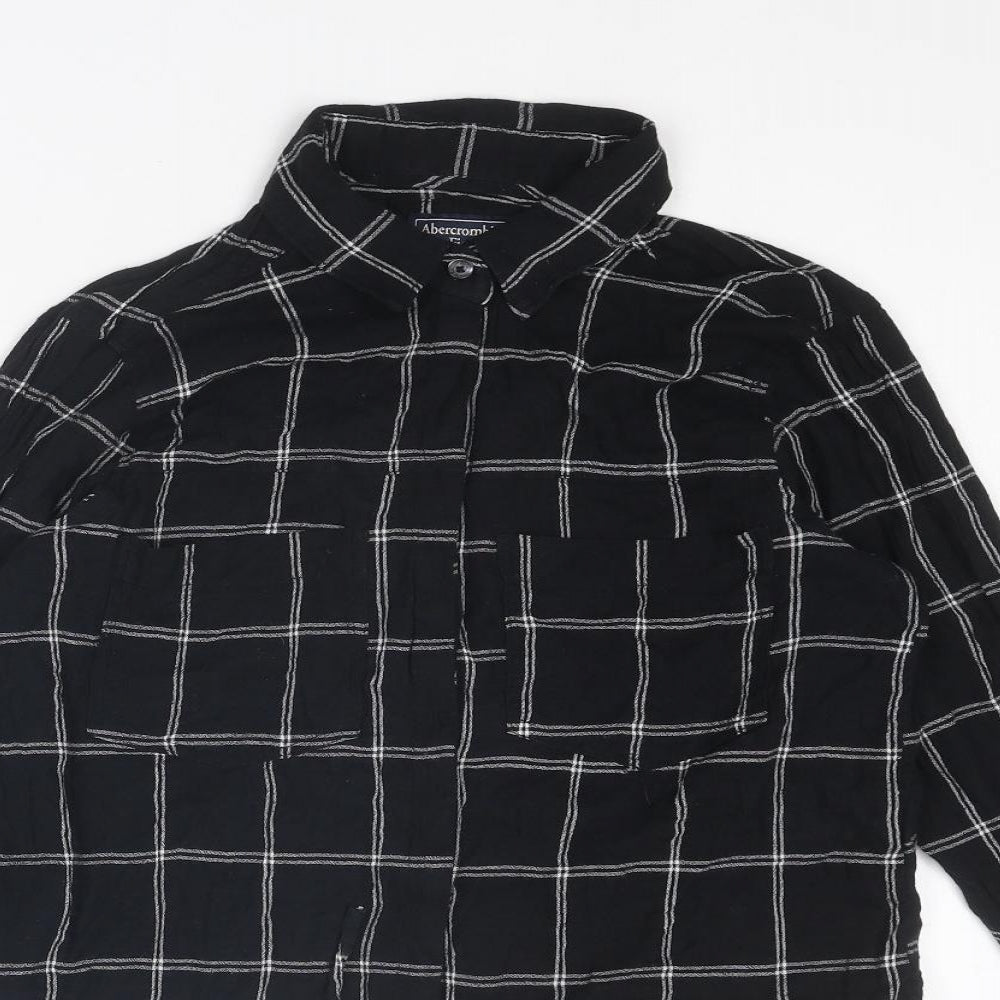Abercrombie & Fitch Womens Black Striped Cotton Basic Button-Up Size S Collared