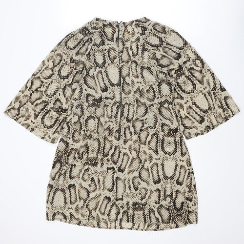 AX Paris Womens Beige Animal Print Polyester Mini Size 12 Round Neck Zip - Snakeskin pattern