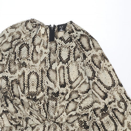 AX Paris Womens Beige Animal Print Polyester Mini Size 12 Round Neck Zip - Snakeskin pattern