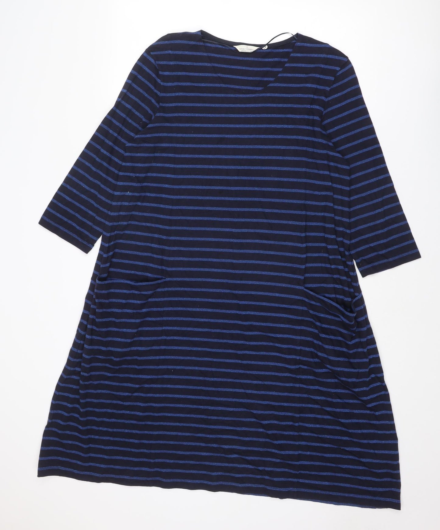 Seasalt Womens Blue Striped Cotton Jumper Dress Size 18 Round Neck Pullover