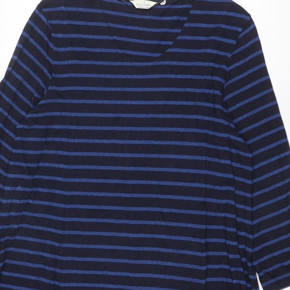 Seasalt Womens Blue Striped Cotton Jumper Dress Size 18 Round Neck Pullover