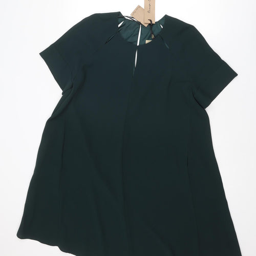 Phase Eight Womens Green Polyester Trapeze & Swing Size 16 Round Neck Button