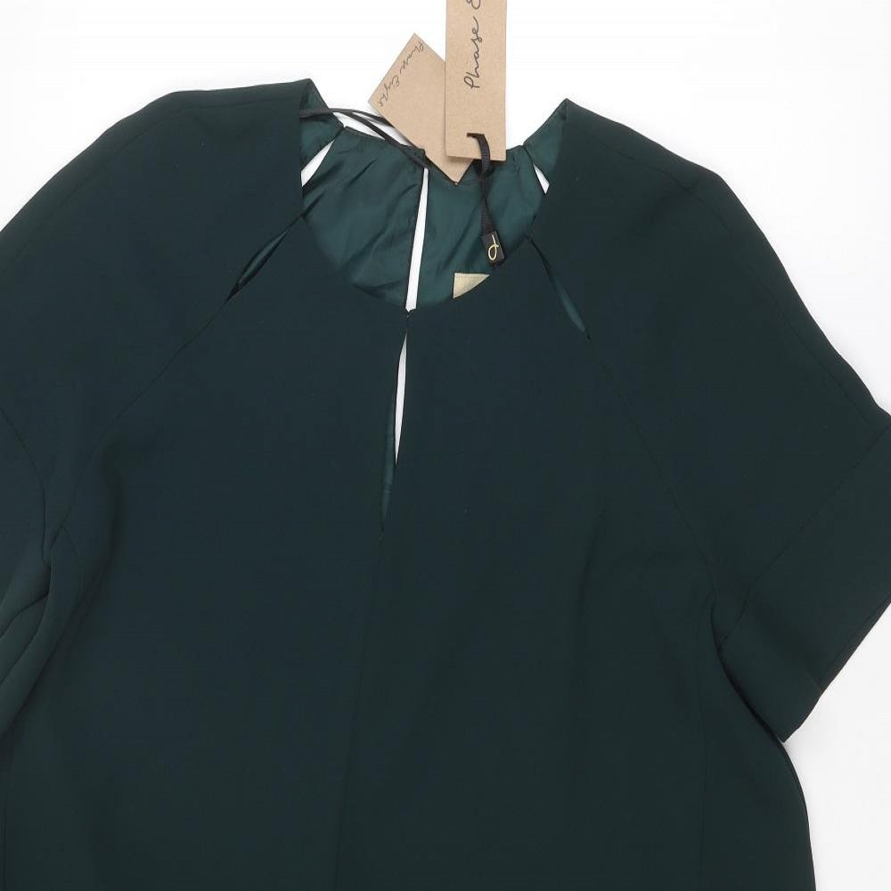 Phase Eight Womens Green Polyester Trapeze & Swing Size 16 Round Neck Button
