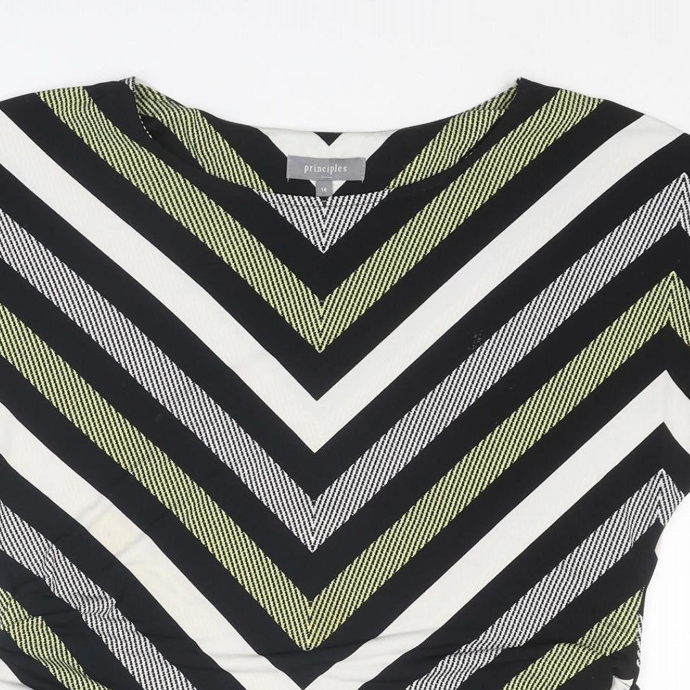 Principles Womens Multicoloured Striped Polyester Basic Blouse Size 14 Boat Neck - Ruched Sides