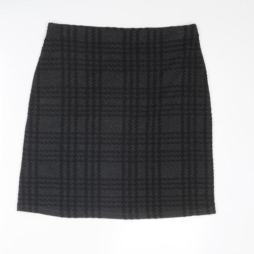 Marks and Spencer Womens Grey Plaid Polyester A-Line Skirt Size 14