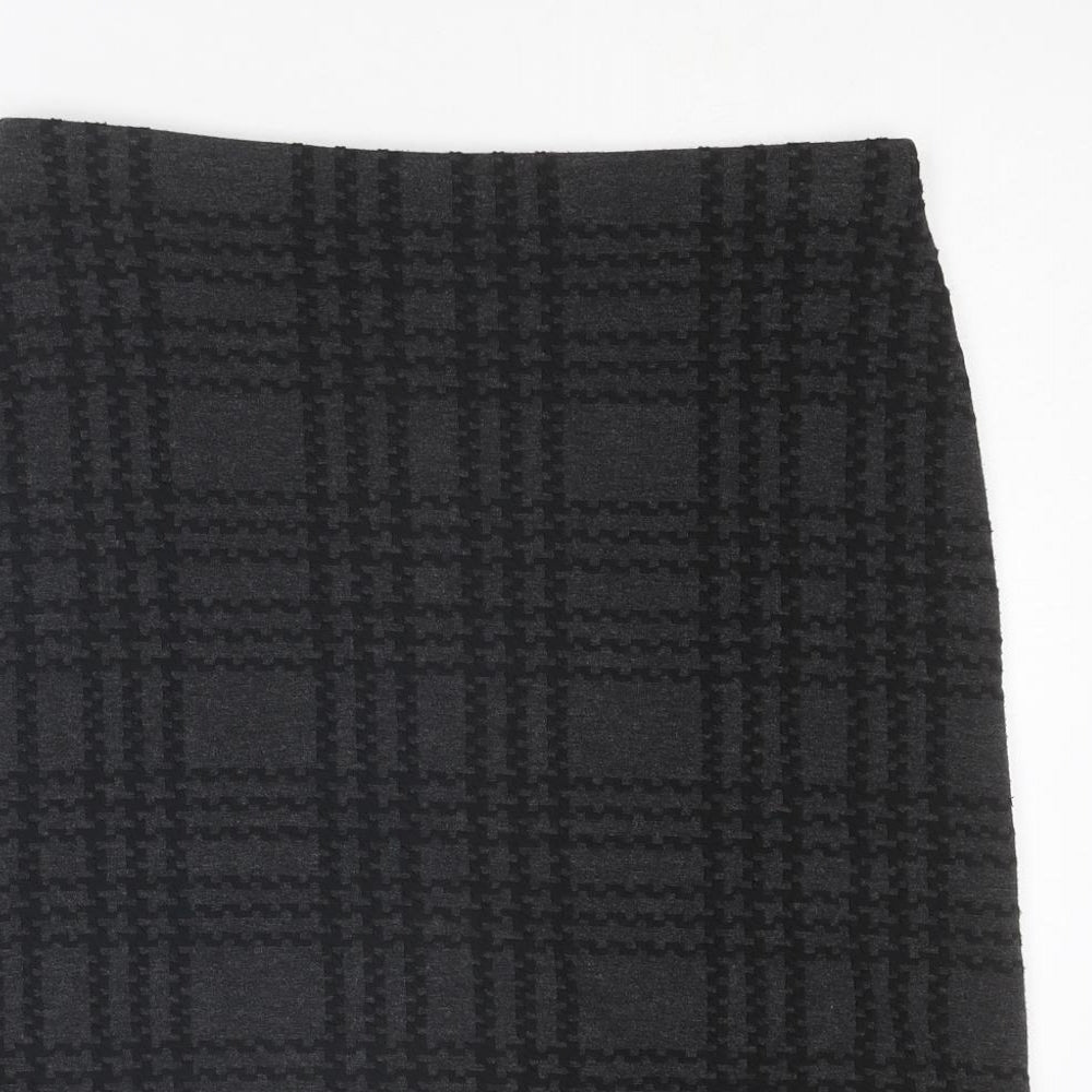 Marks and Spencer Womens Grey Plaid Polyester A-Line Skirt Size 14