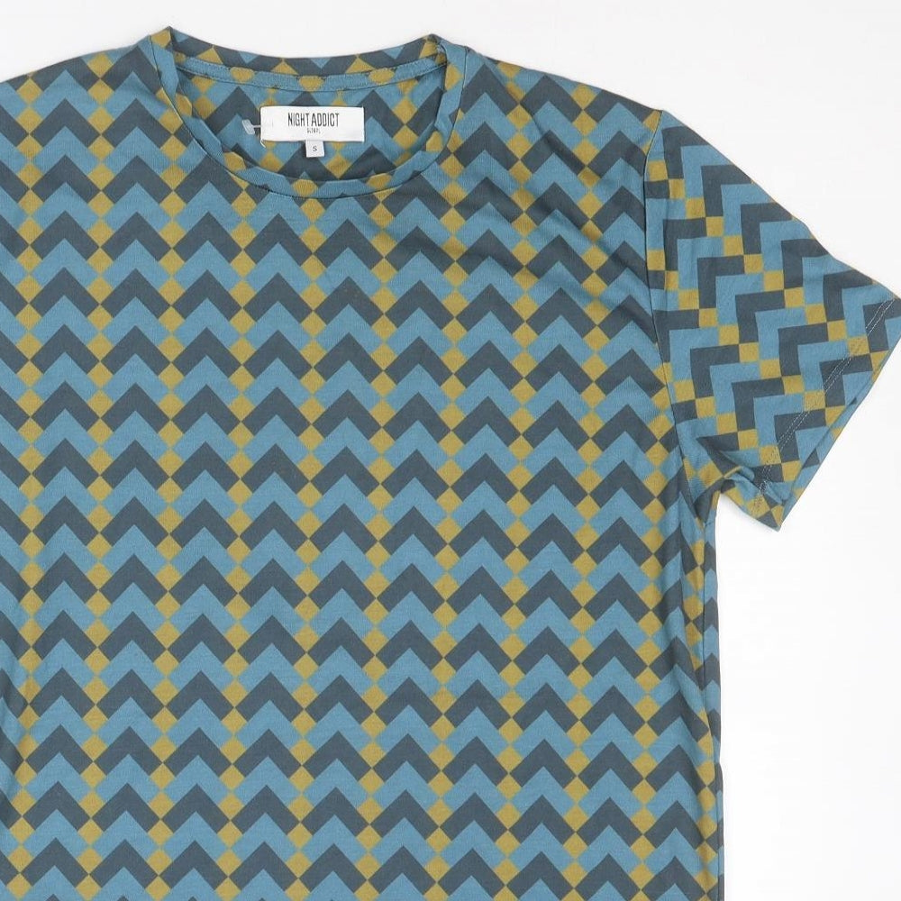 Night Addict Mens Multicoloured Geometric Polyester T-Shirt Size S Round Neck