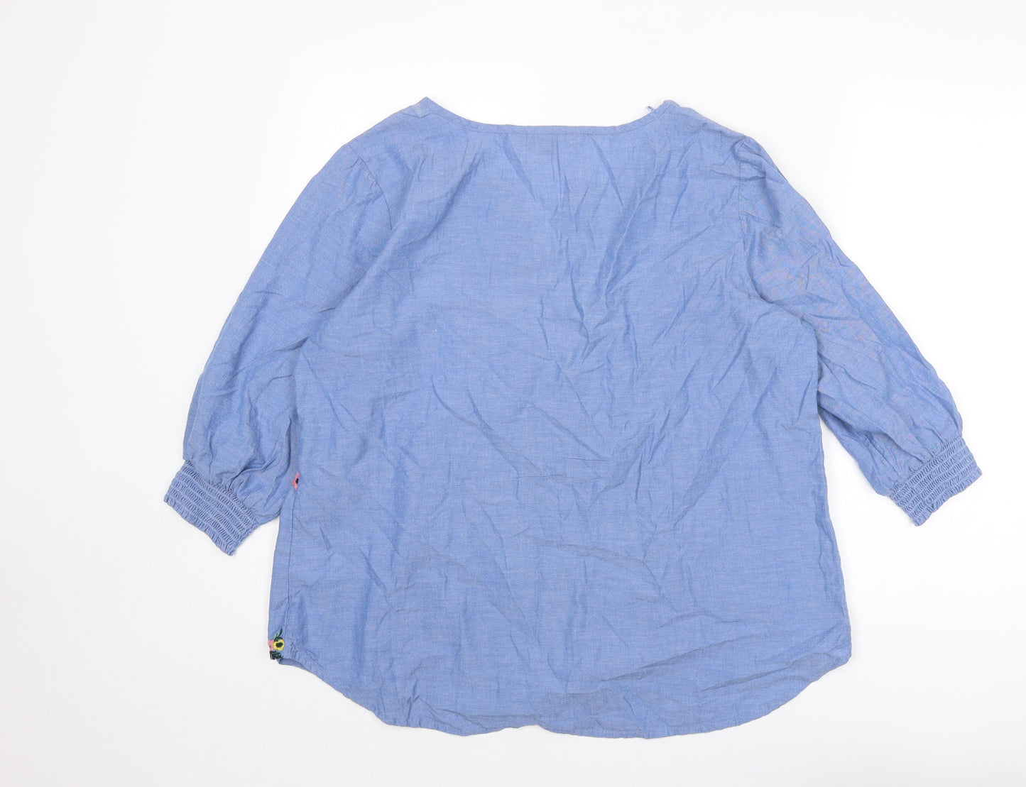 Bonmarché Womens Blue Floral Cotton Basic Blouse Size 16 V-Neck