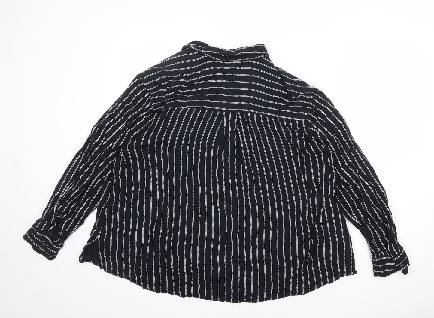 Marks and Spencer Womens Black Striped Viscose Basic Button-Up Size 18 Collared