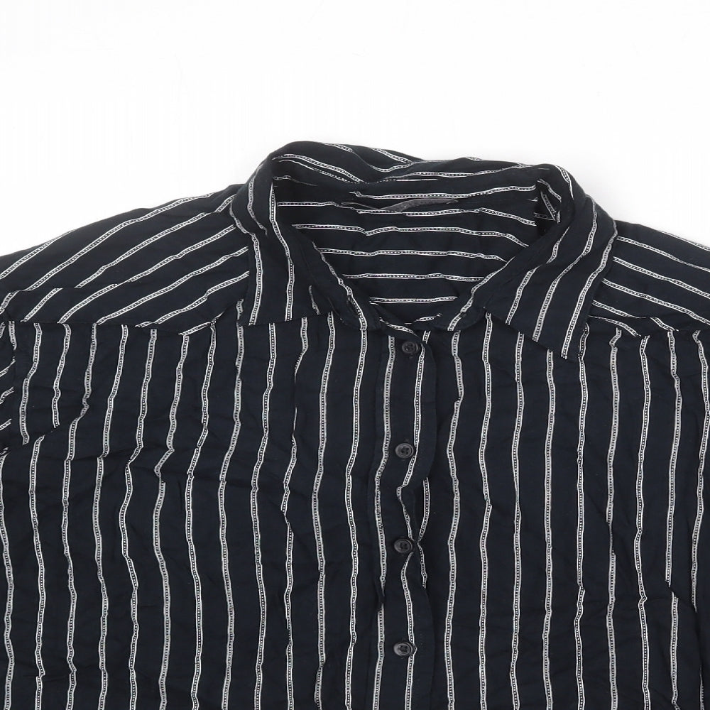 Marks and Spencer Womens Black Striped Viscose Basic Button-Up Size 18 Collared