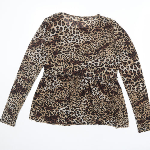 VILA Womens Multicoloured Animal Print Polyester Basic T-Shirt Size M Boat Neck - Leopard Print
