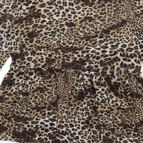 VILA Womens Multicoloured Animal Print Polyester Basic T-Shirt Size M Boat Neck - Leopard Print