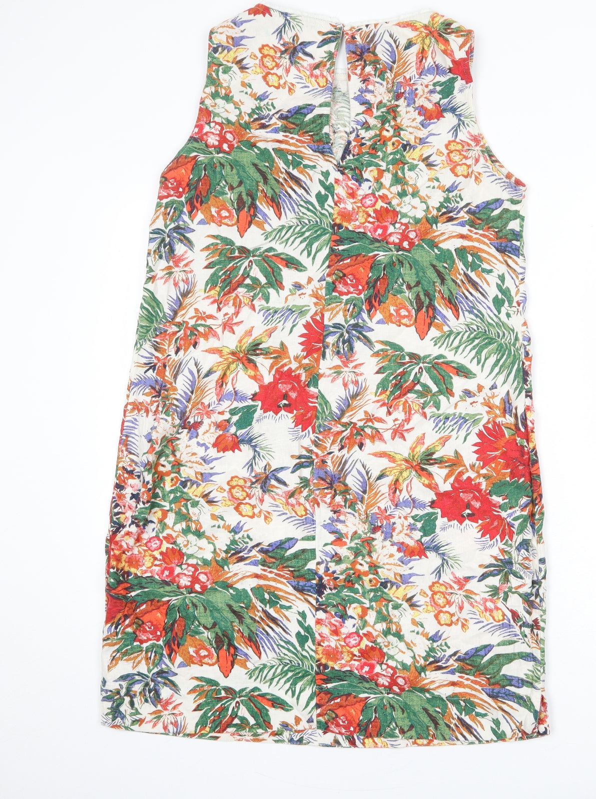 Marks and Spencer Womens Multicoloured Floral Linen Tank Dress Size 12 Round Neck Button