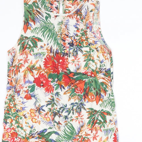Marks and Spencer Womens Multicoloured Floral Linen Tank Dress Size 12 Round Neck Button