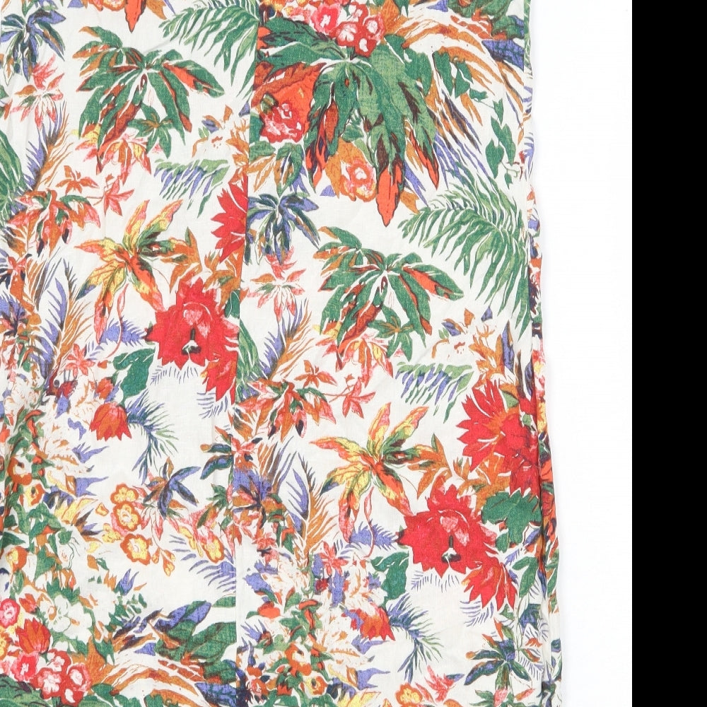 Marks and Spencer Womens Multicoloured Floral Linen Tank Dress Size 12 Round Neck Button