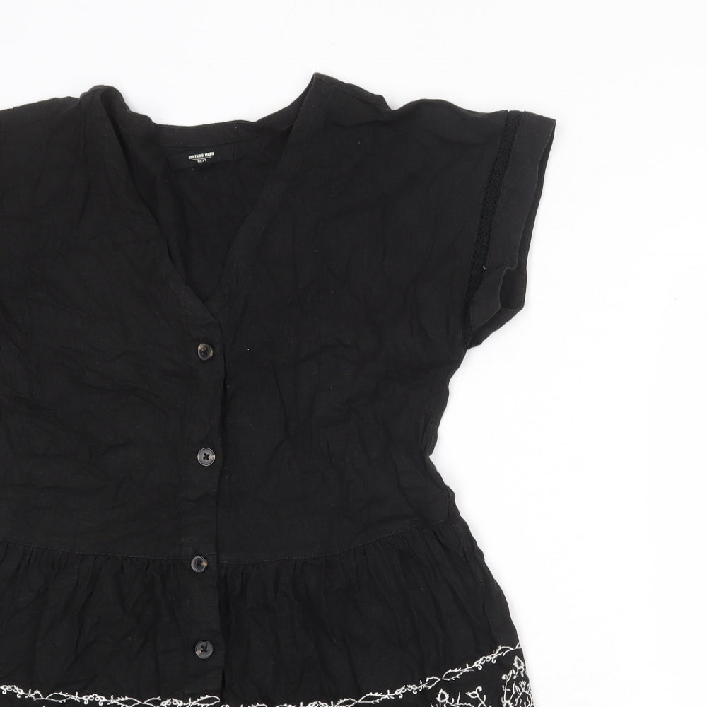NEXT Womens Black Viscose Shirt Dress Size M V-Neck Button