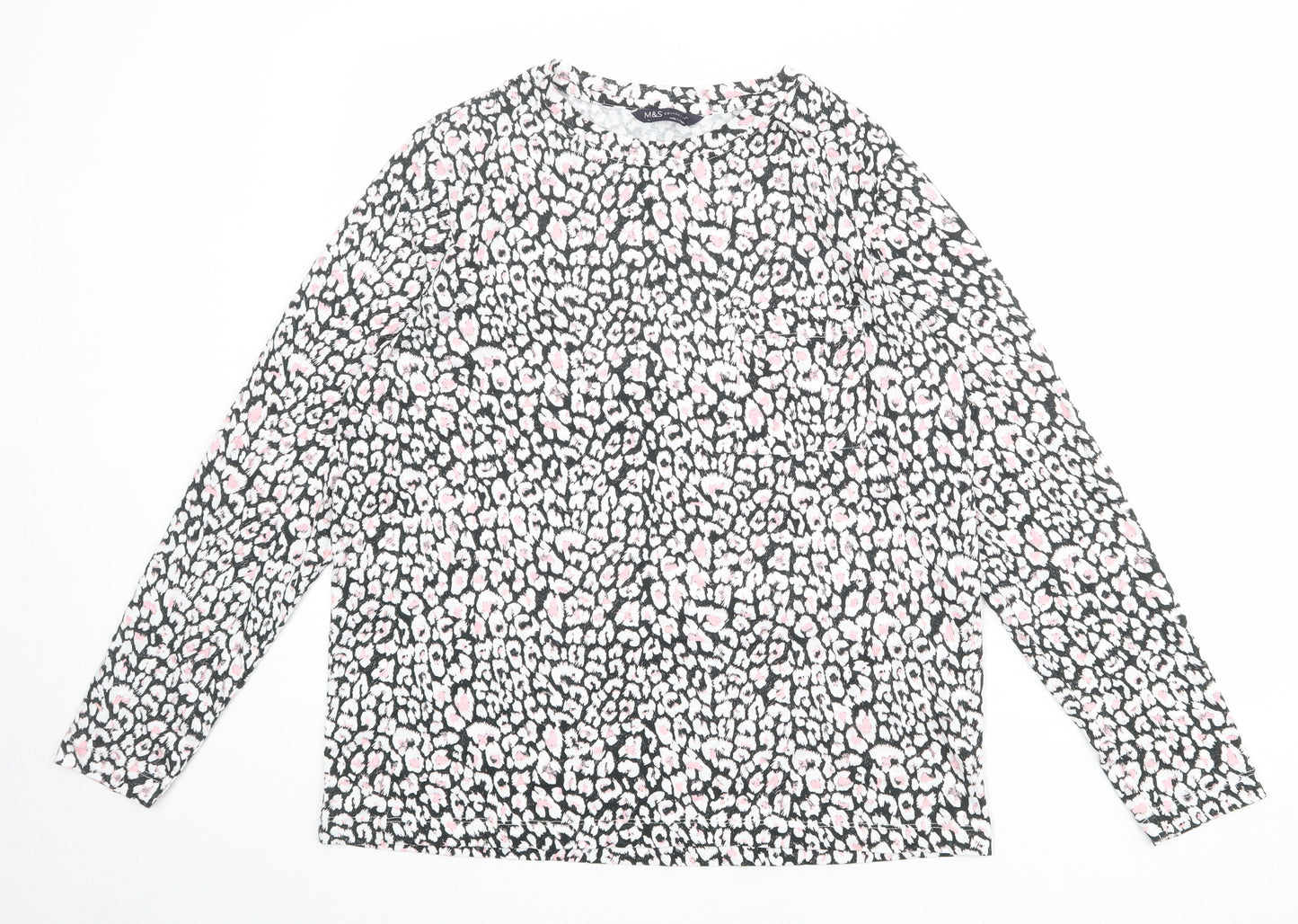 Marks and Spencer Womens Multicoloured Animal Print 100% Cotton Basic T-Shirt Size 14 Round Neck