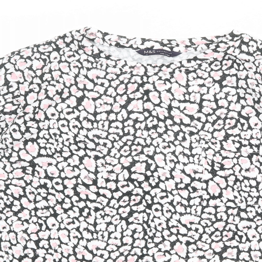 Marks and Spencer Womens Multicoloured Animal Print 100% Cotton Basic T-Shirt Size 14 Round Neck