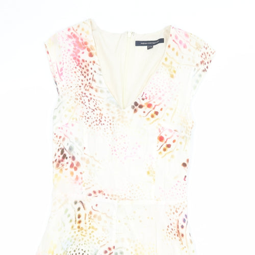 French Connection Womens Ivory Geometric Viscose A-Line Size 10 V-Neck Zip
