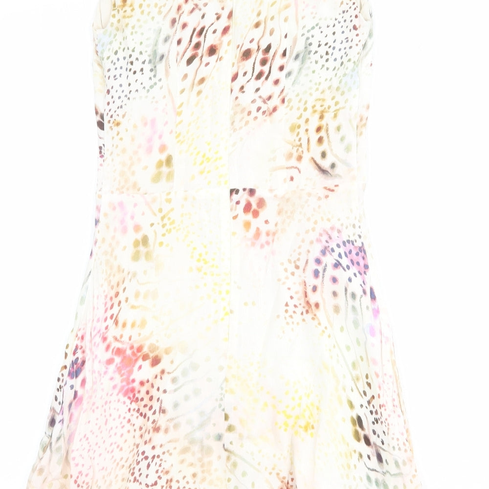 French Connection Womens Ivory Geometric Viscose A-Line Size 10 V-Neck Zip