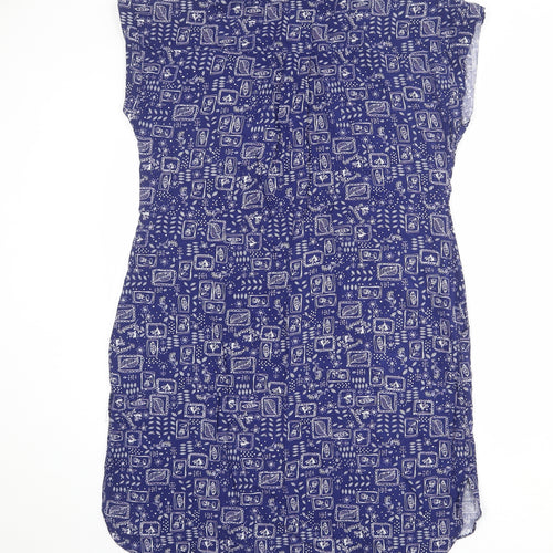 MANTARAY PRODUCTS Womens Blue Geometric Viscose Shirt Dress Size 14 V-Neck Button