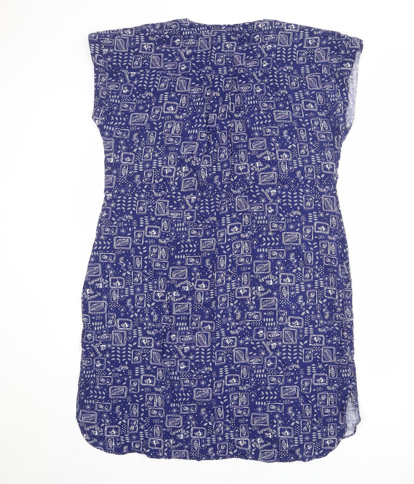 MANTARAY PRODUCTS Womens Blue Geometric Viscose Shirt Dress Size 14 V-Neck Button