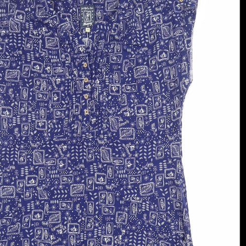 MANTARAY PRODUCTS Womens Blue Geometric Viscose Shirt Dress Size 14 V-Neck Button