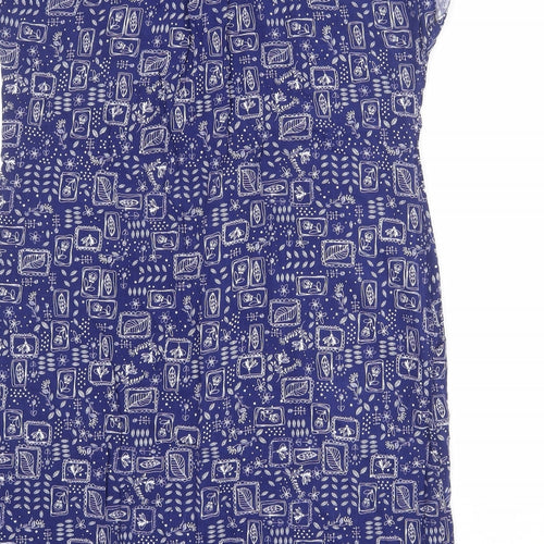 MANTARAY PRODUCTS Womens Blue Geometric Viscose Shirt Dress Size 14 V-Neck Button