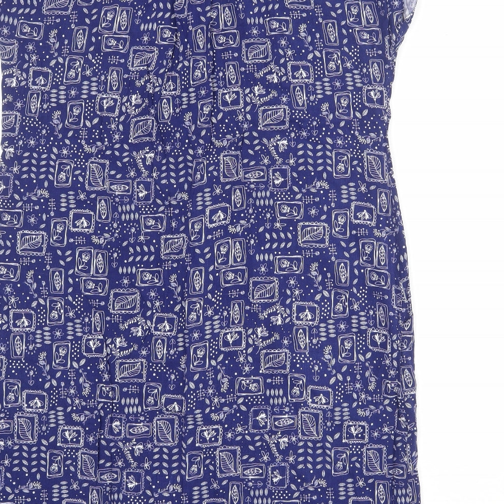 MANTARAY PRODUCTS Womens Blue Geometric Viscose Shirt Dress Size 14 V-Neck Button