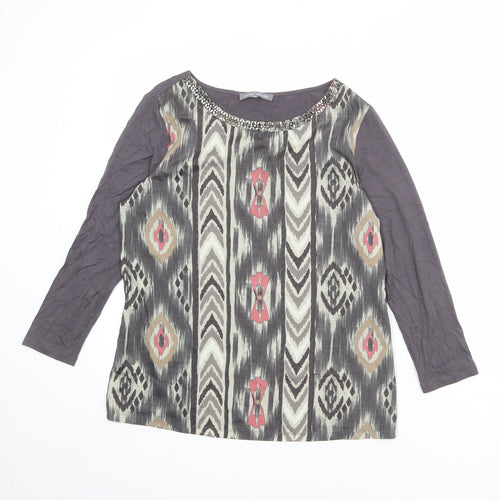 Laura Ashley Womens Multicoloured Geometric Viscose Basic Blouse Size 10 Boat Neck - Embellished Neckline