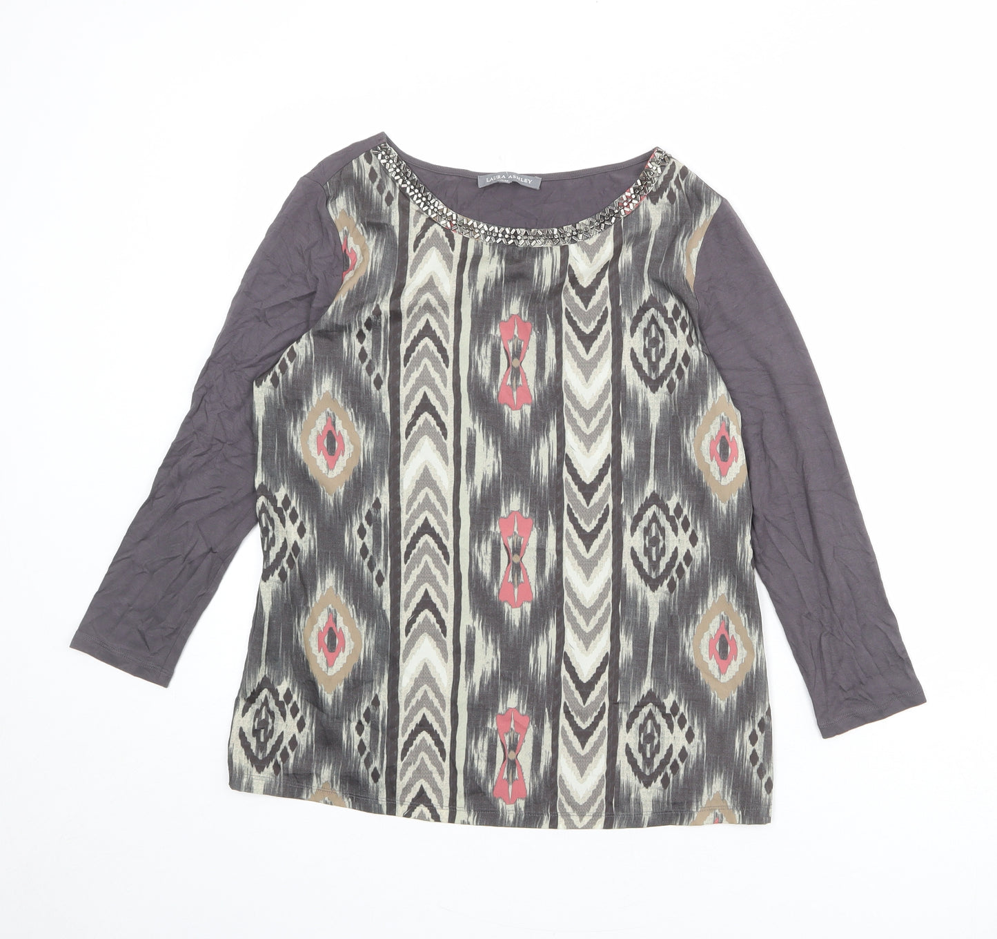 Laura Ashley Womens Multicoloured Geometric Viscose Basic Blouse Size 10 Boat Neck - Embellished Neckline