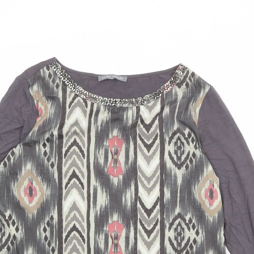 Laura Ashley Womens Multicoloured Geometric Viscose Basic Blouse Size 10 Boat Neck - Embellished Neckline