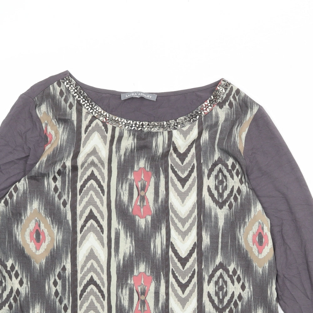 Laura Ashley Womens Multicoloured Geometric Viscose Basic Blouse Size 10 Boat Neck - Embellished Neckline