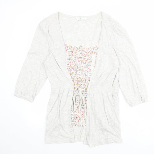 Vanilla Sands Womens Grey Floral 100% Cotton Basic Blouse Size 12 Scoop Neck - Mock Cardigan Top