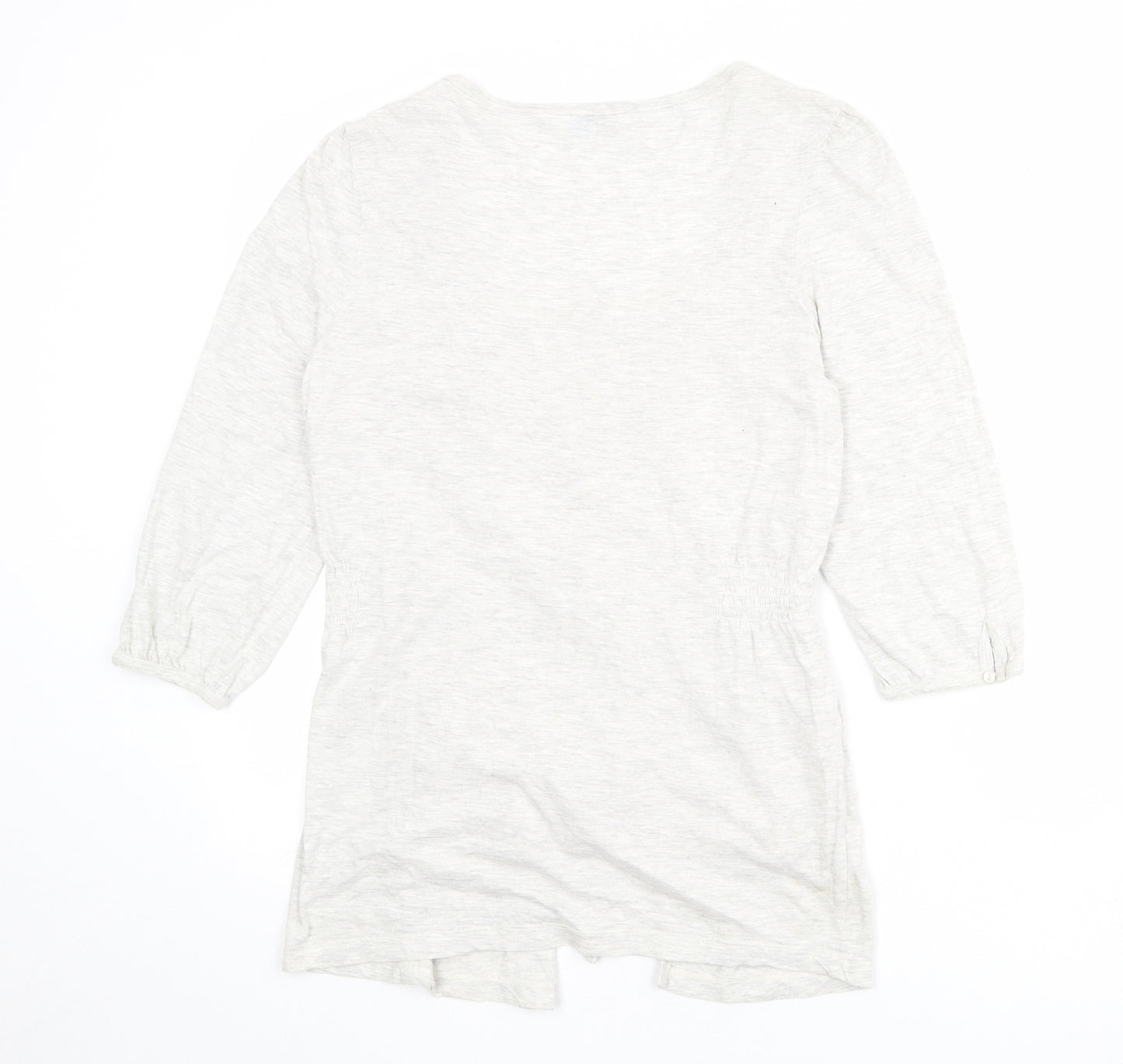 Vanilla Sands Womens Grey Floral 100% Cotton Basic Blouse Size 12 Scoop Neck - Mock Cardigan Top