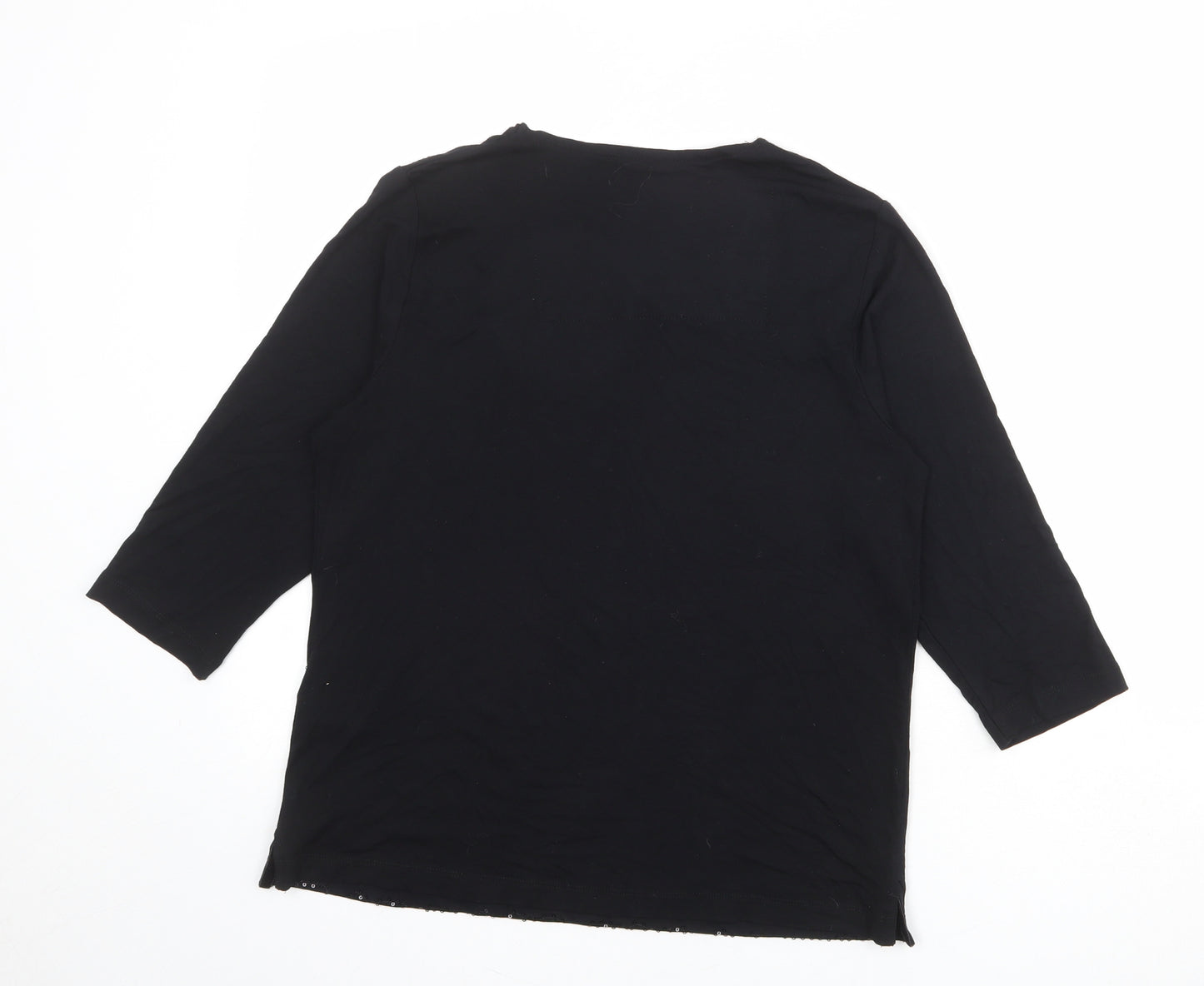 TIGI Womens Black Viscose Basic T-Shirt Size 10 Round Neck - Embellished