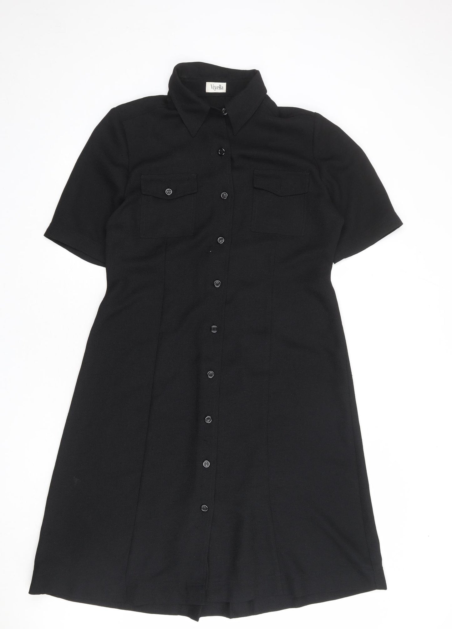 Viyella Womens Black Polyester Shirt Dress Size 14 Collared Button