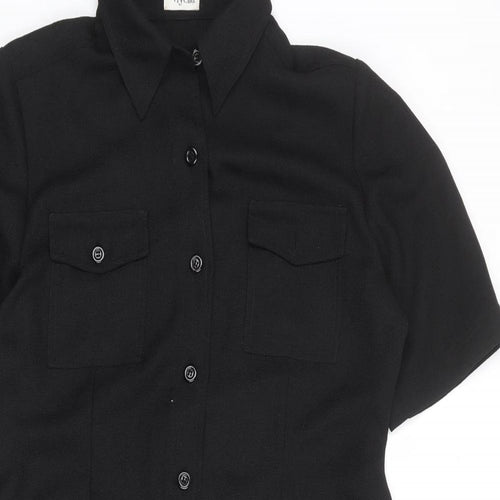 Viyella Womens Black Polyester Shirt Dress Size 14 Collared Button